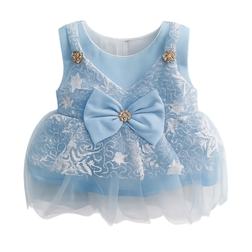 Light Blue Fancy Frock Suit With Bow for girls