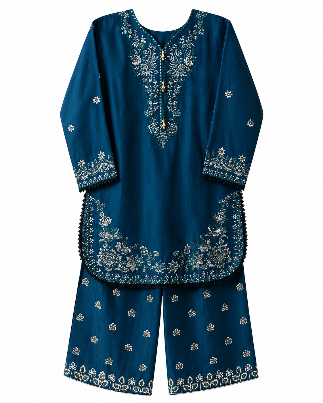 Beautiful Teal Embroidered Girls Suit