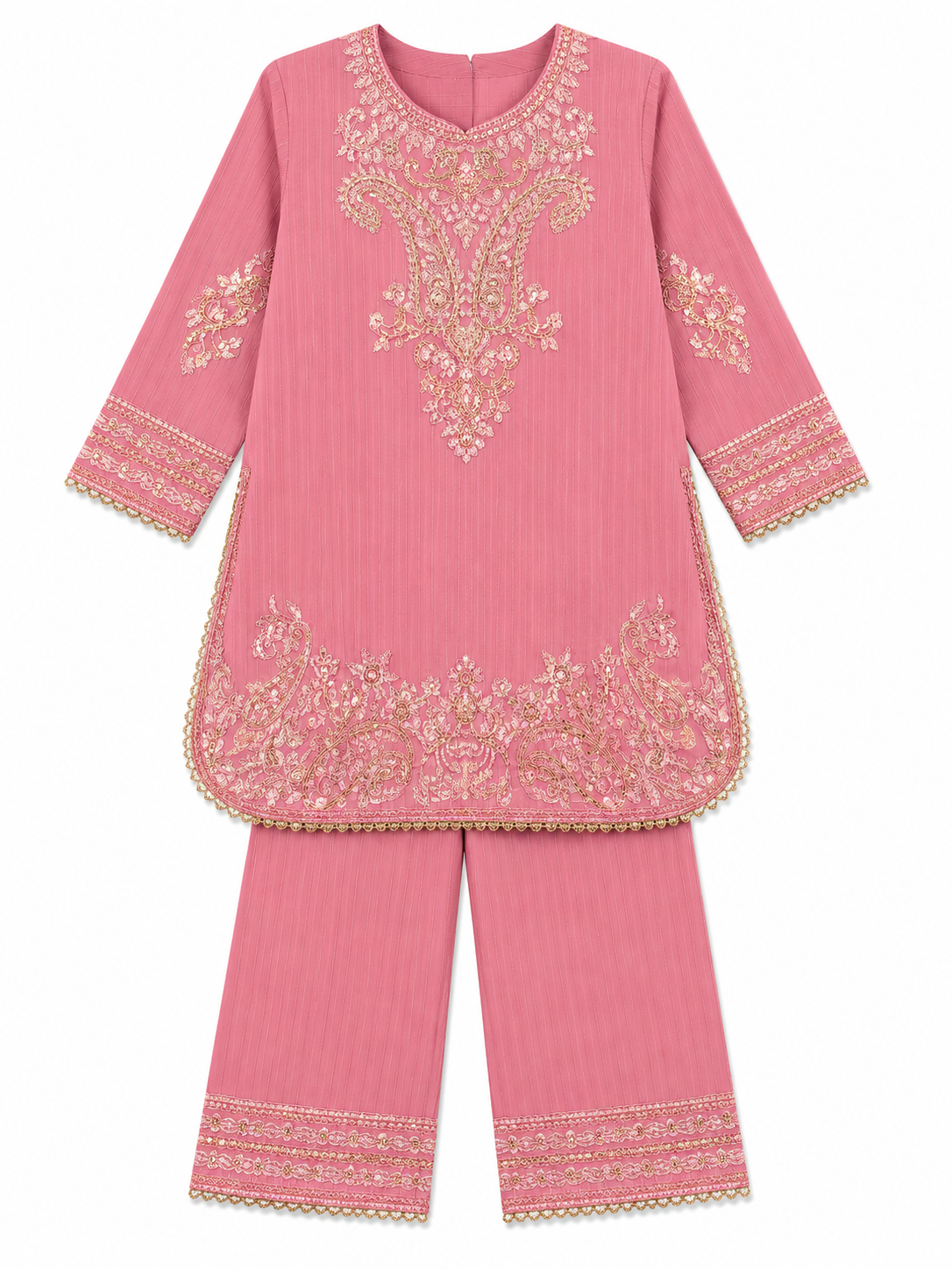 Girls Dusty Pink Embroidered Fancy Suit