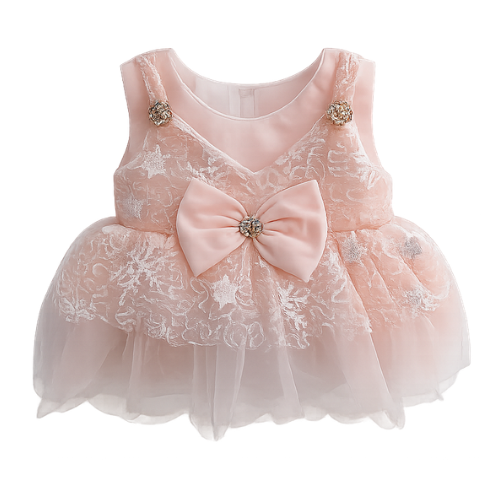 Soft Peach Fancy Frock with bow for girls