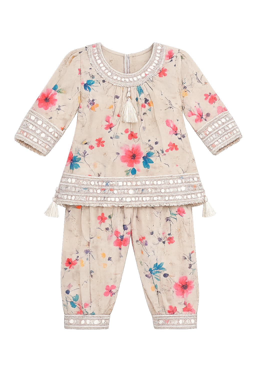 Kids Ivory Floral Printed 2-Piece Suit