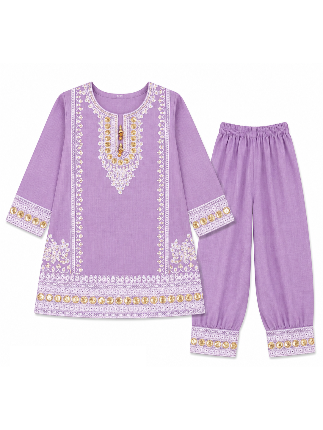 Kids Lavender Embroidered 2-Piece Suit