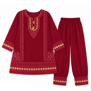 Kids Maroon Embroidered 2-Piece Cotton Suit