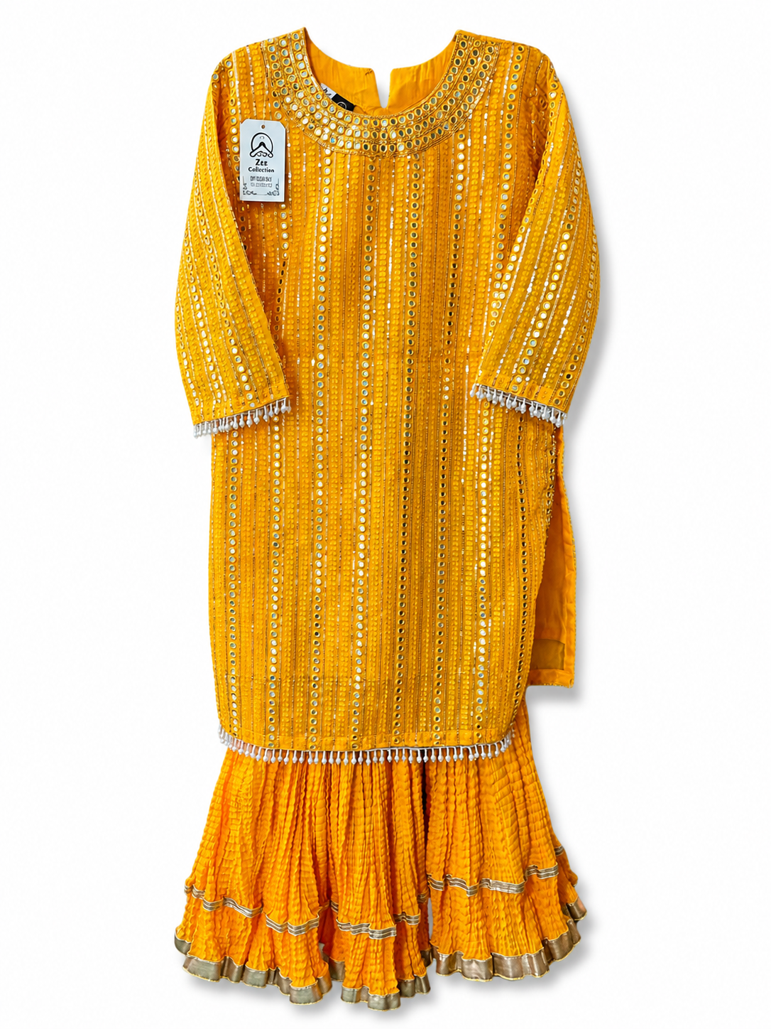 Mustard Yellow Mirror Work Gharara Suit