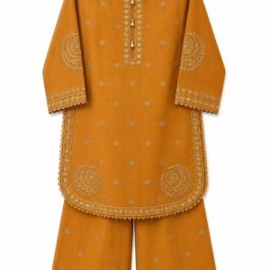 Mustard Brown Embroidered Kurti & Trouser Set