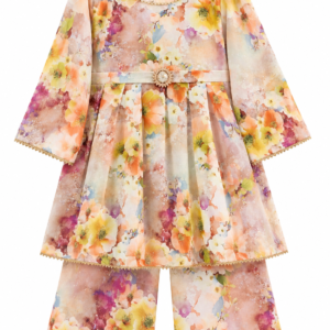 Peach Blossom Floral Girls Suit
