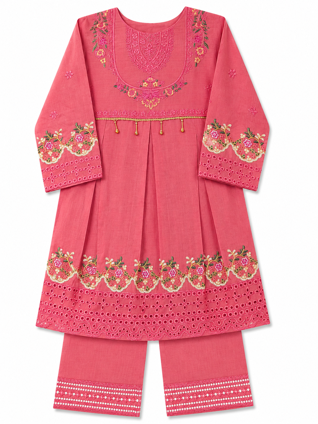 Dusty Rose Pink Embroidered Kurti & Trouser Set