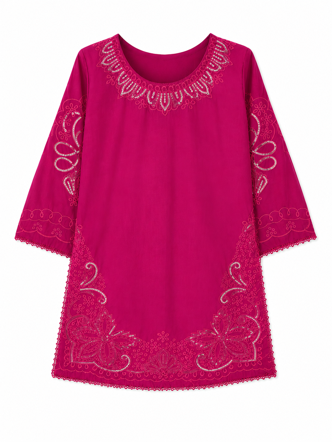 Magenta Pink Embroidered Girls 2-Piece Suit