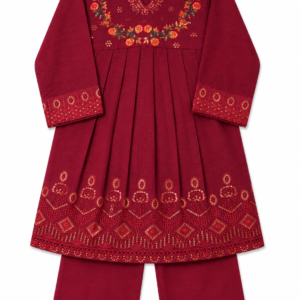 Maroon Floral Embroidered Kurti & Trouser Set